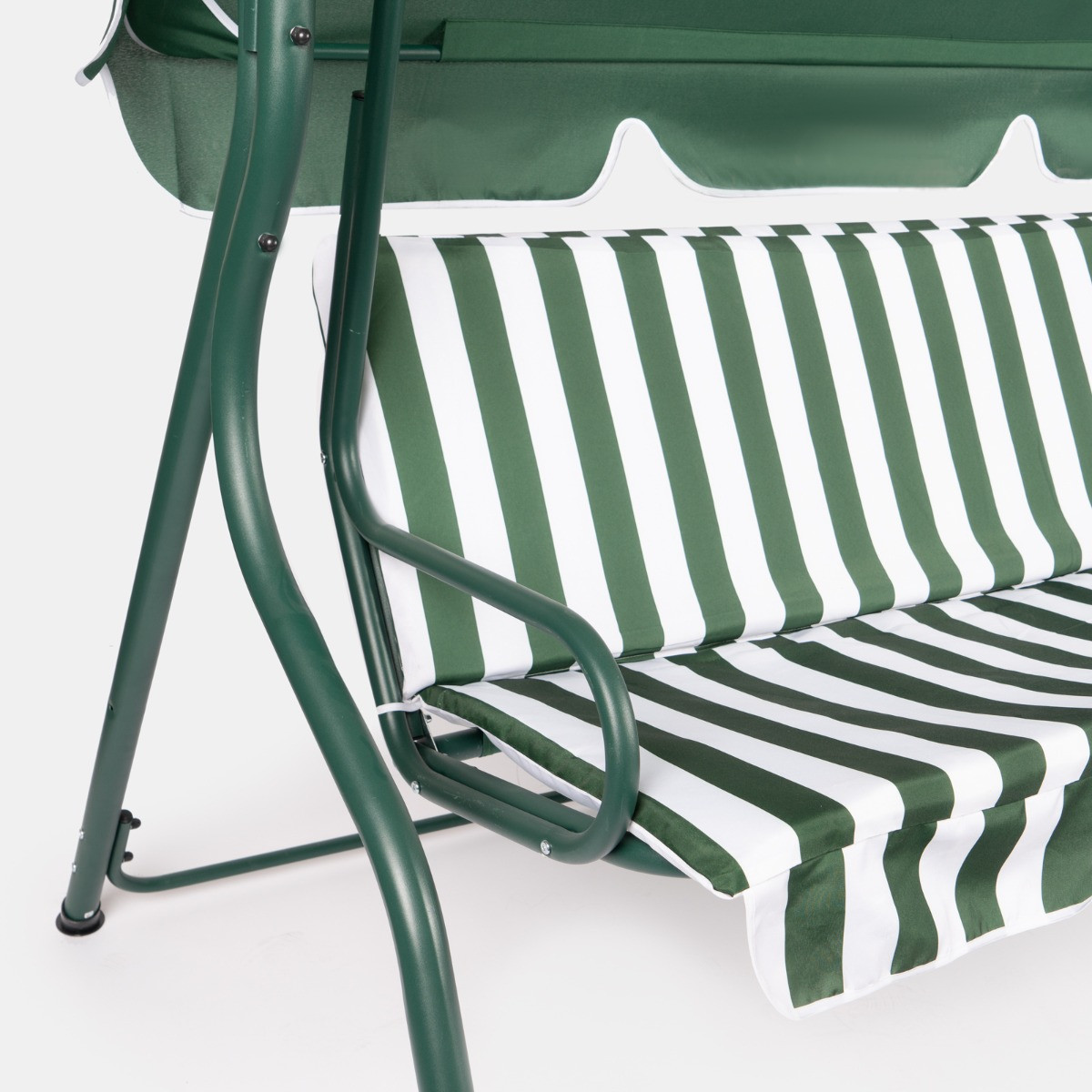 OHS 3 Seater Swing Bench With Canopy - Green/White Stripe>