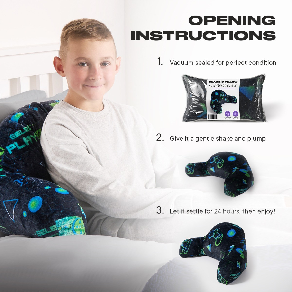 OHS Kids Neon Gaming Fleece Cuddle Cushion - Black>