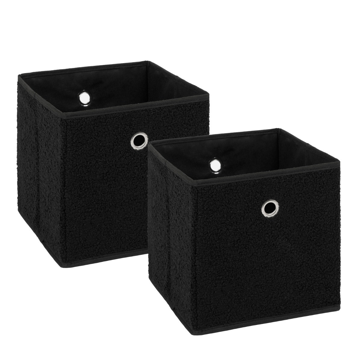 OHS Bouclé Cube Storage Boxes, 2 Pack - Black>