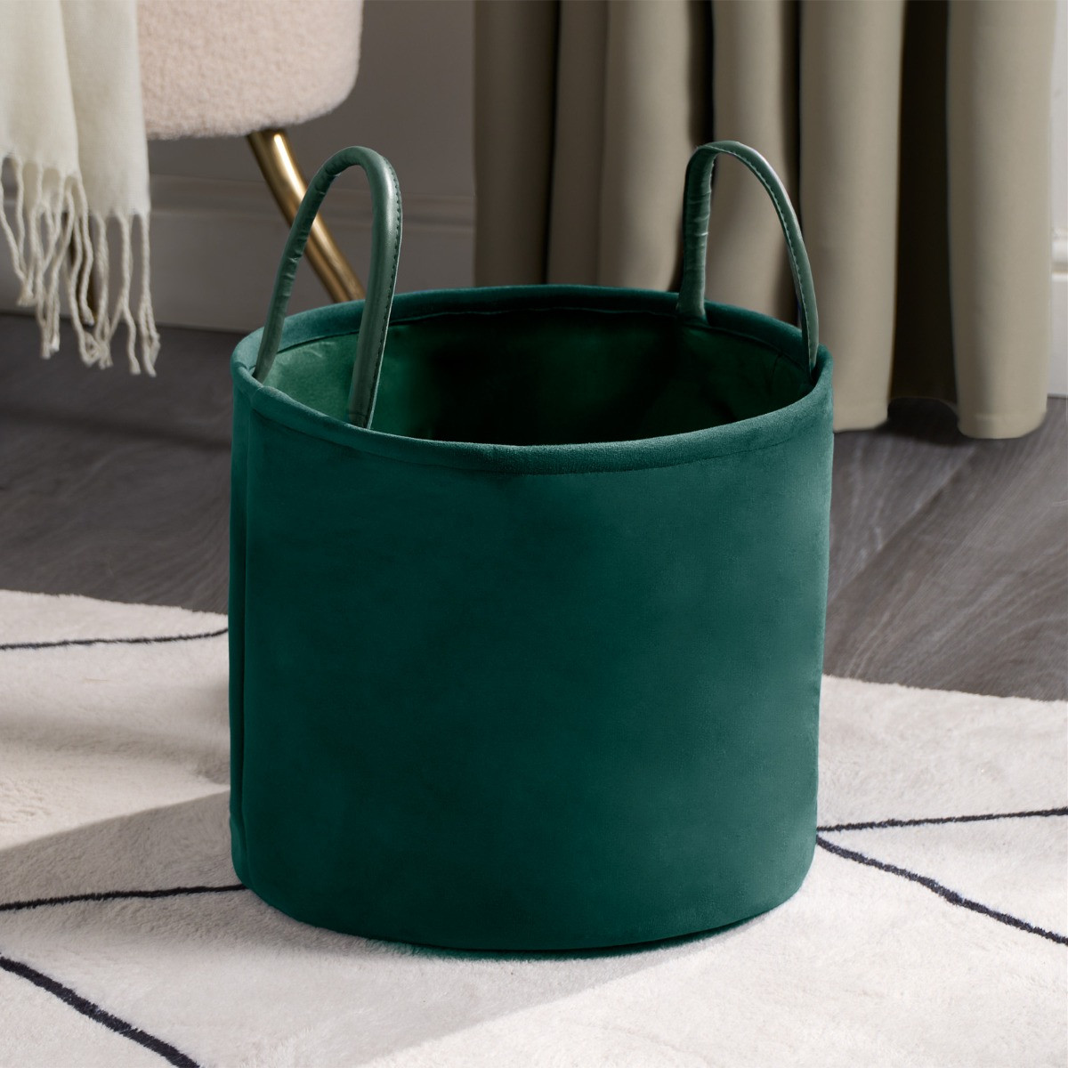 OHS Matte Velvet Storage Basket - Forest Green>