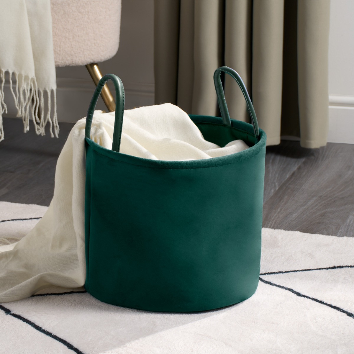 OHS Matte Velvet Storage Basket - Forest Green>