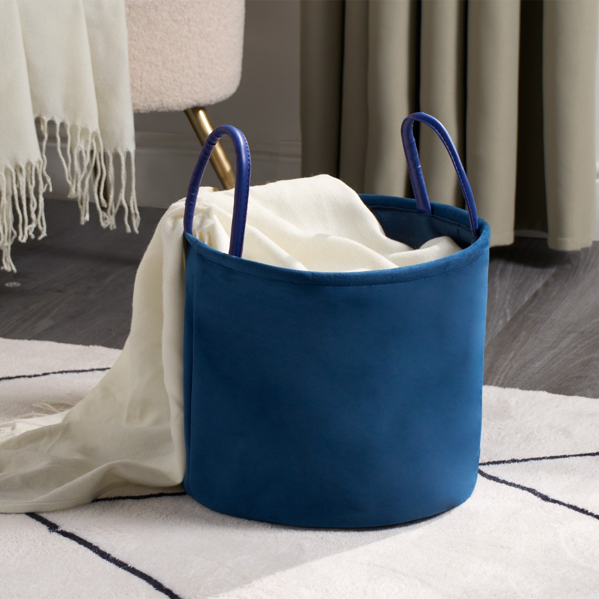 OHS Matte Velvet Storage Basket - Navy>