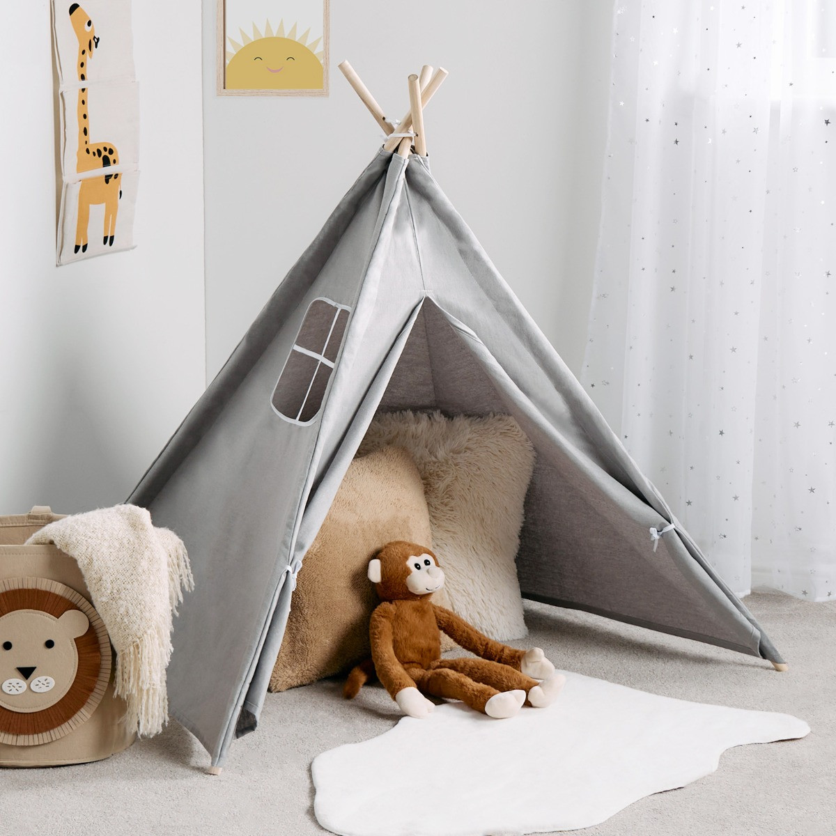 OHS Foldable Kid's Storage Teepee - Grey>