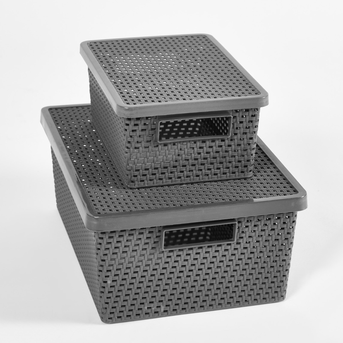 OHS Plastic Storage Boxes With Lid, Charcoal - 2 Pack>