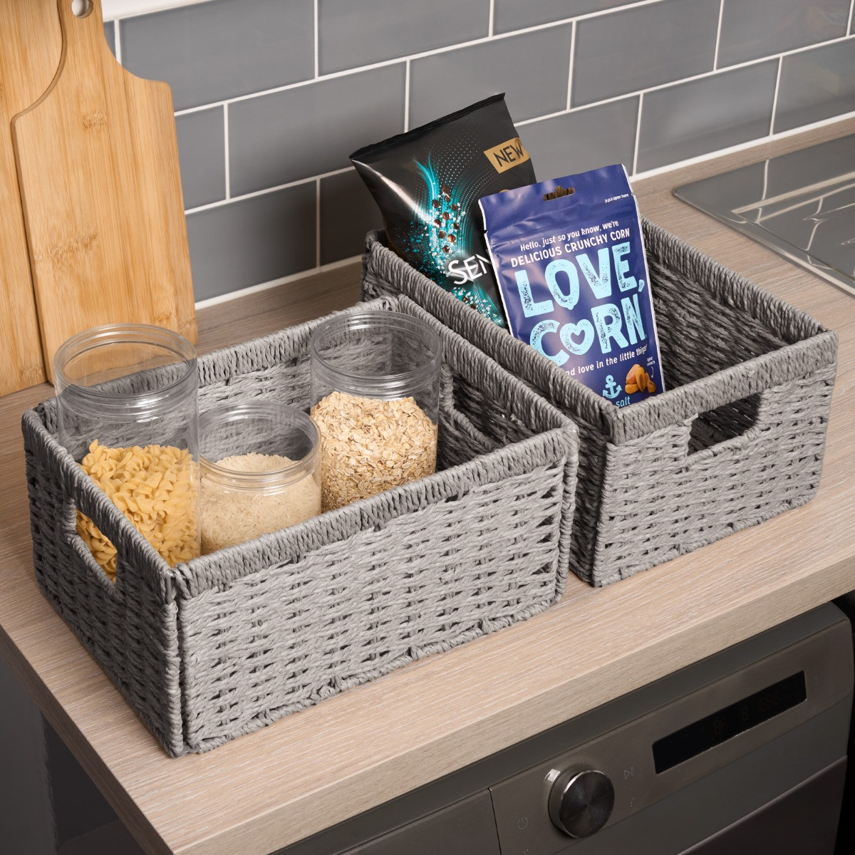 OHS Paper Rope Foldable Storage Baskets, 2 Piece - Grey>