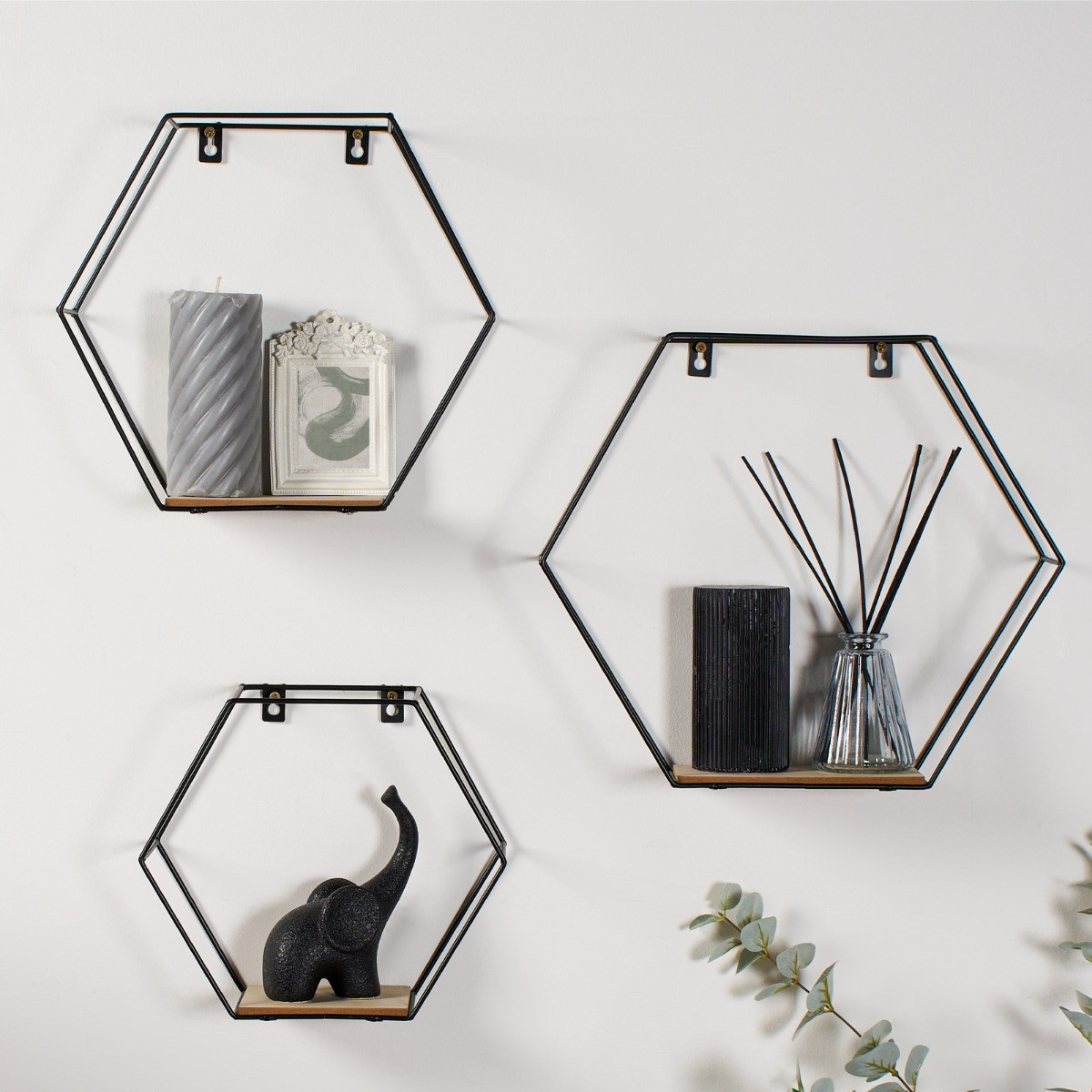 OHS Hexagon Iron Wall Rack Shelf, 3 Piece - Black>