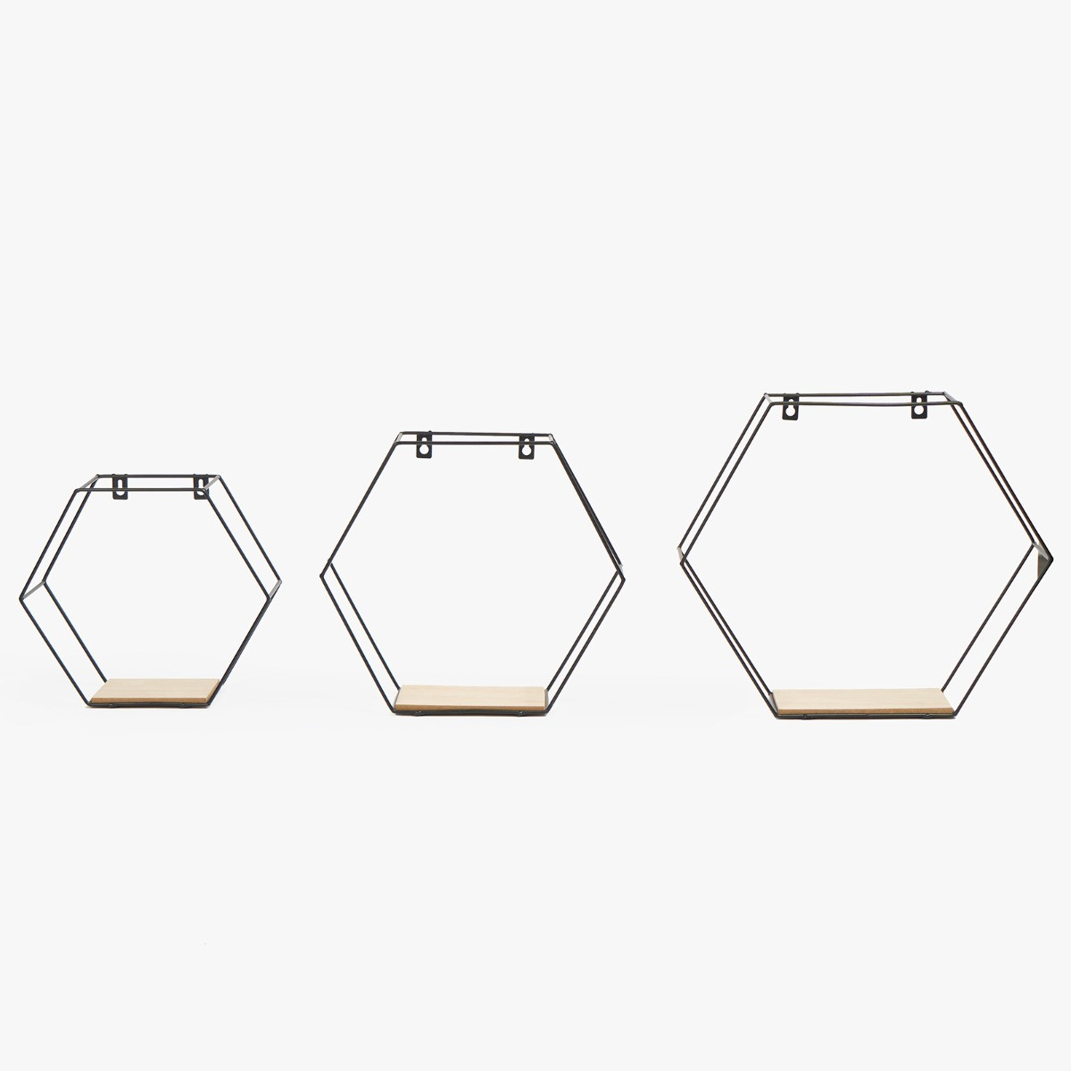 OHS Hexagon Iron Wall Rack Shelf, 3 Piece - Black>