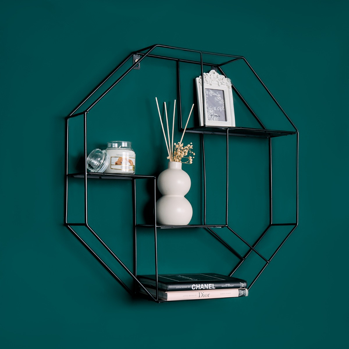 OHS Large Hexagon Iron Wall Rack Shelf - Black>