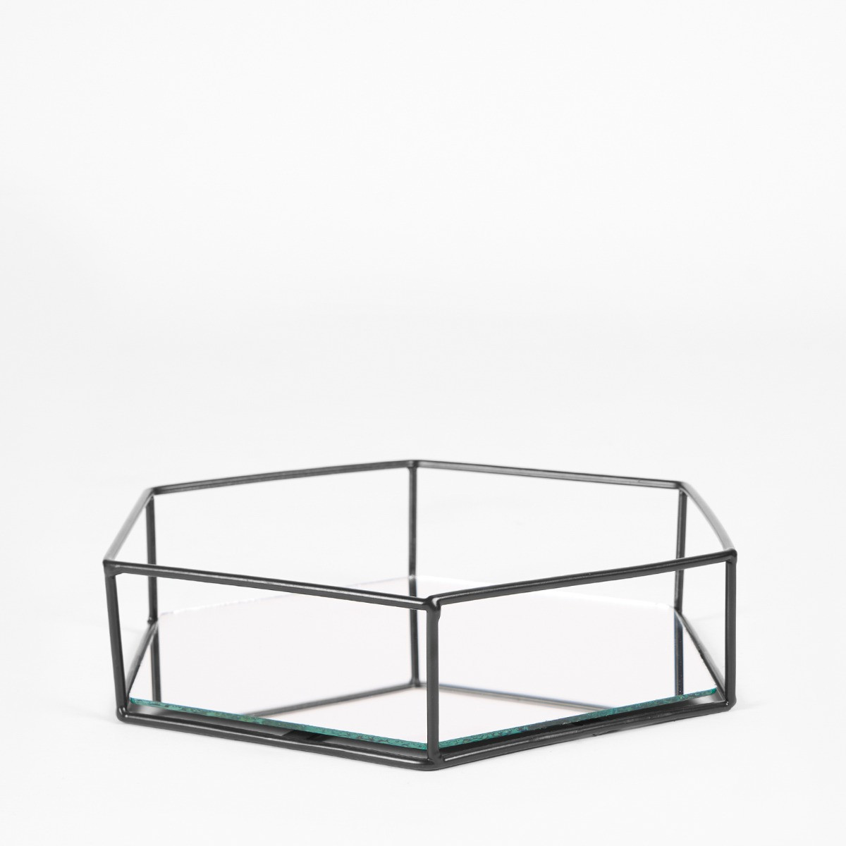 OHS Hexagon Metal Mirrored Tray - Black>