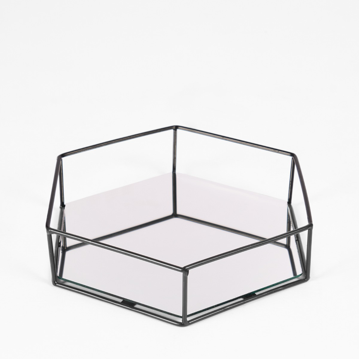 OHS Hexagon Metal Mirrored Tray - Black>