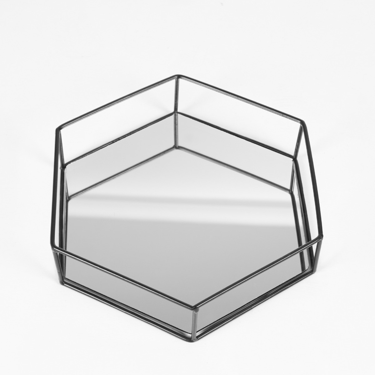 OHS Hexagon Metal Mirrored Tray - Black>