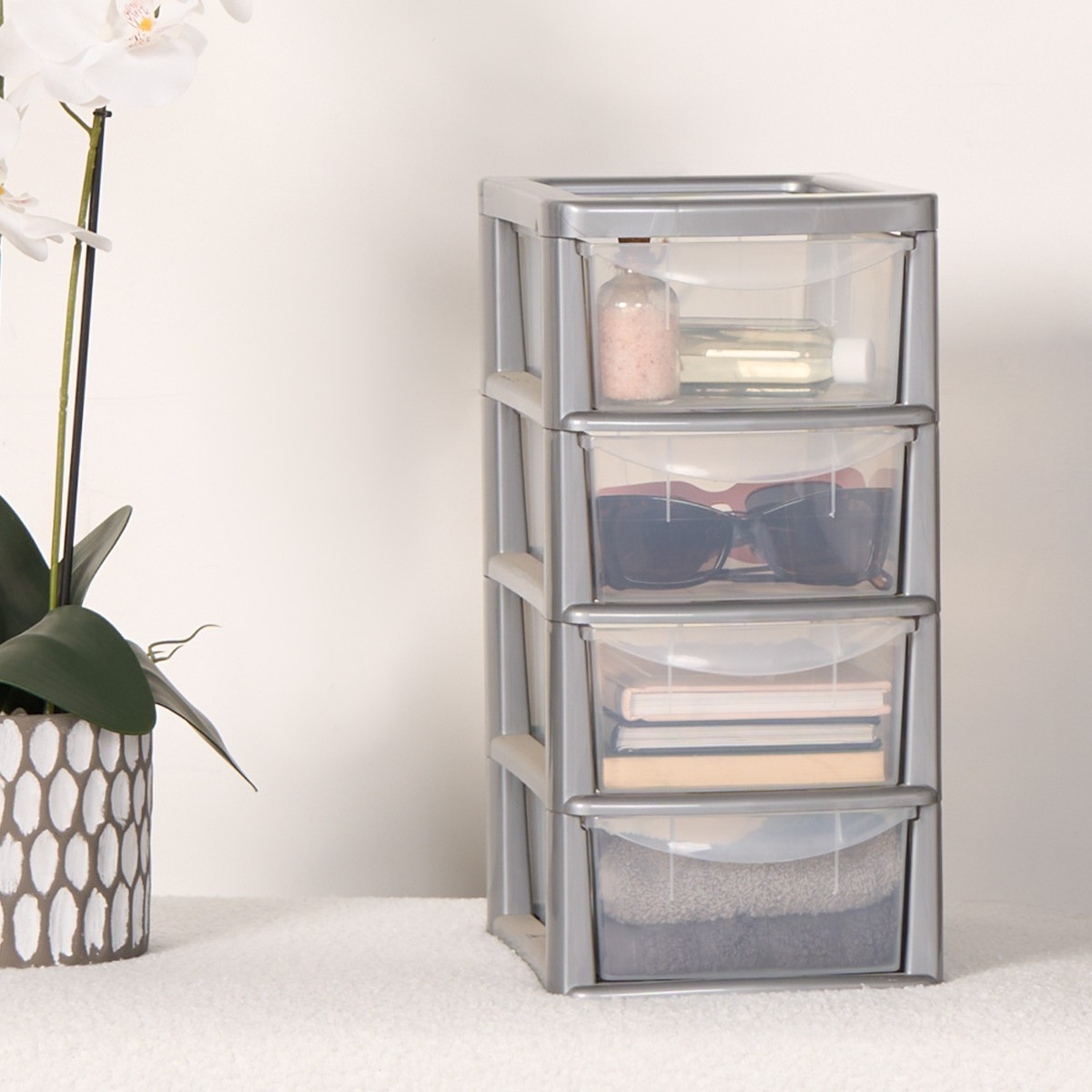 OHS Small 4 Drawer Storage Tower Unit - Grey>