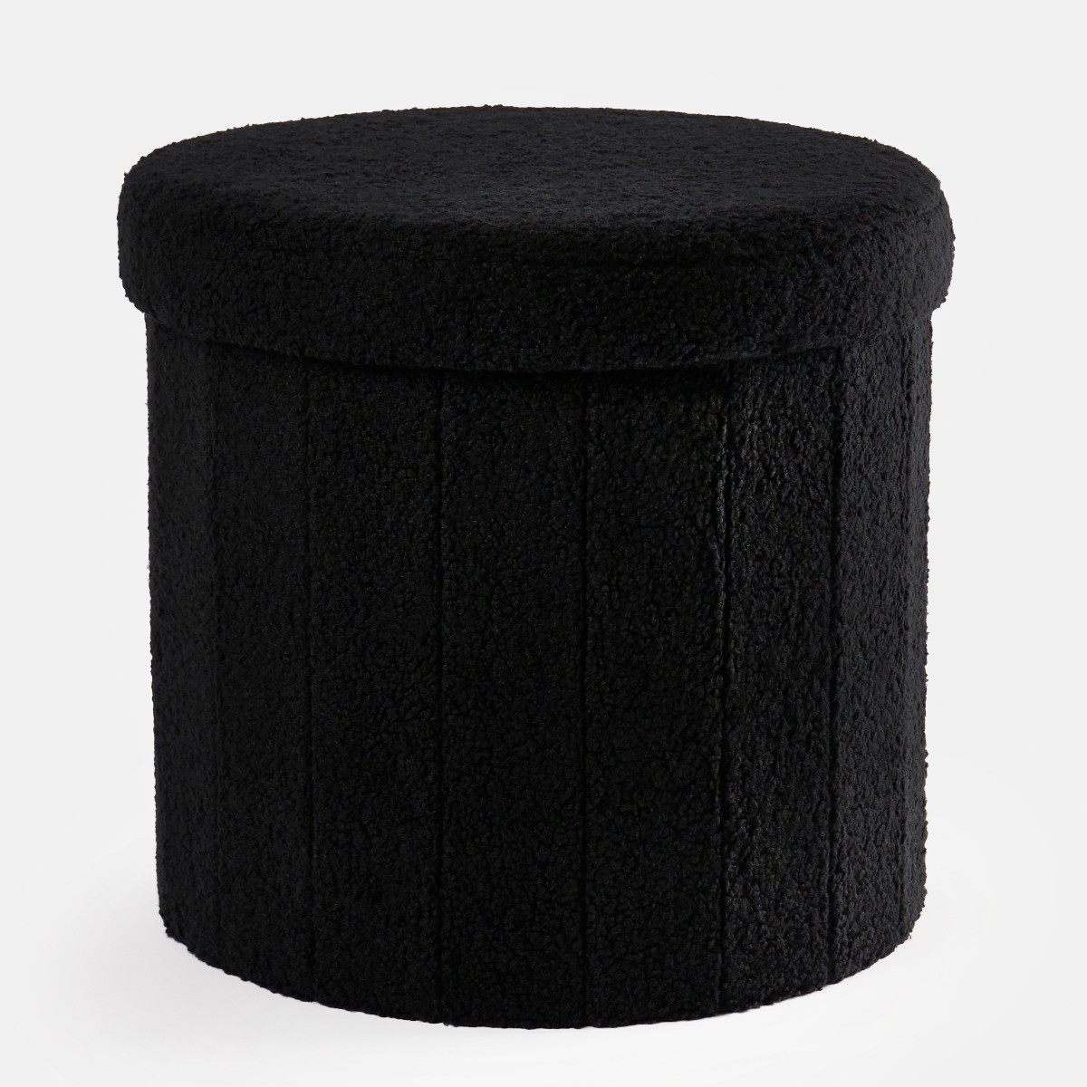 OHS Bouclé Round Storage Ottoman - Black>