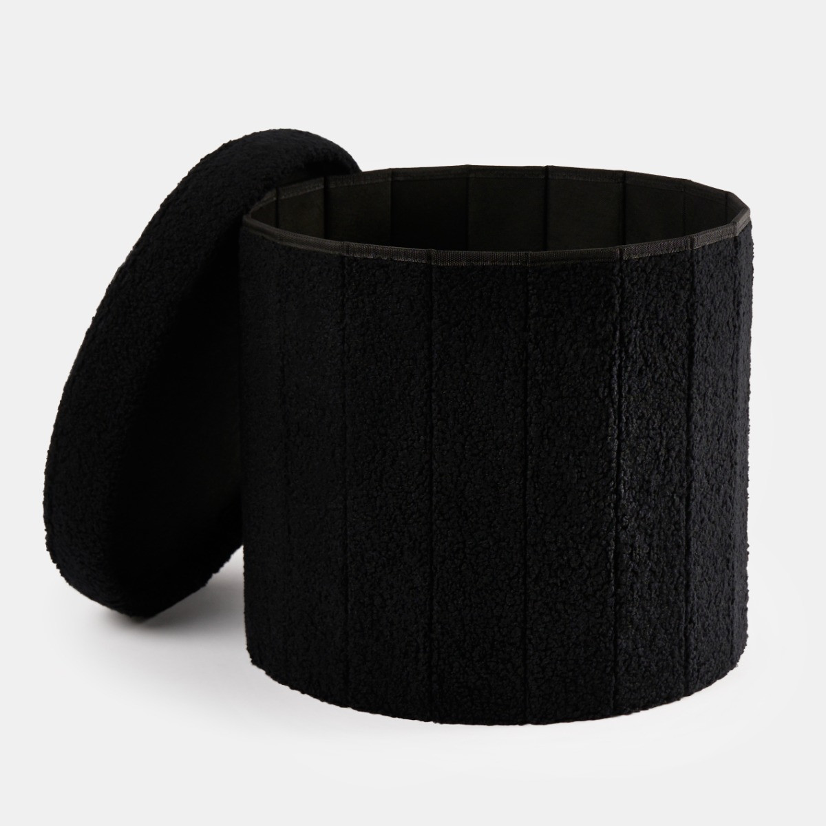 OHS Bouclé Round Storage Ottoman - Black>