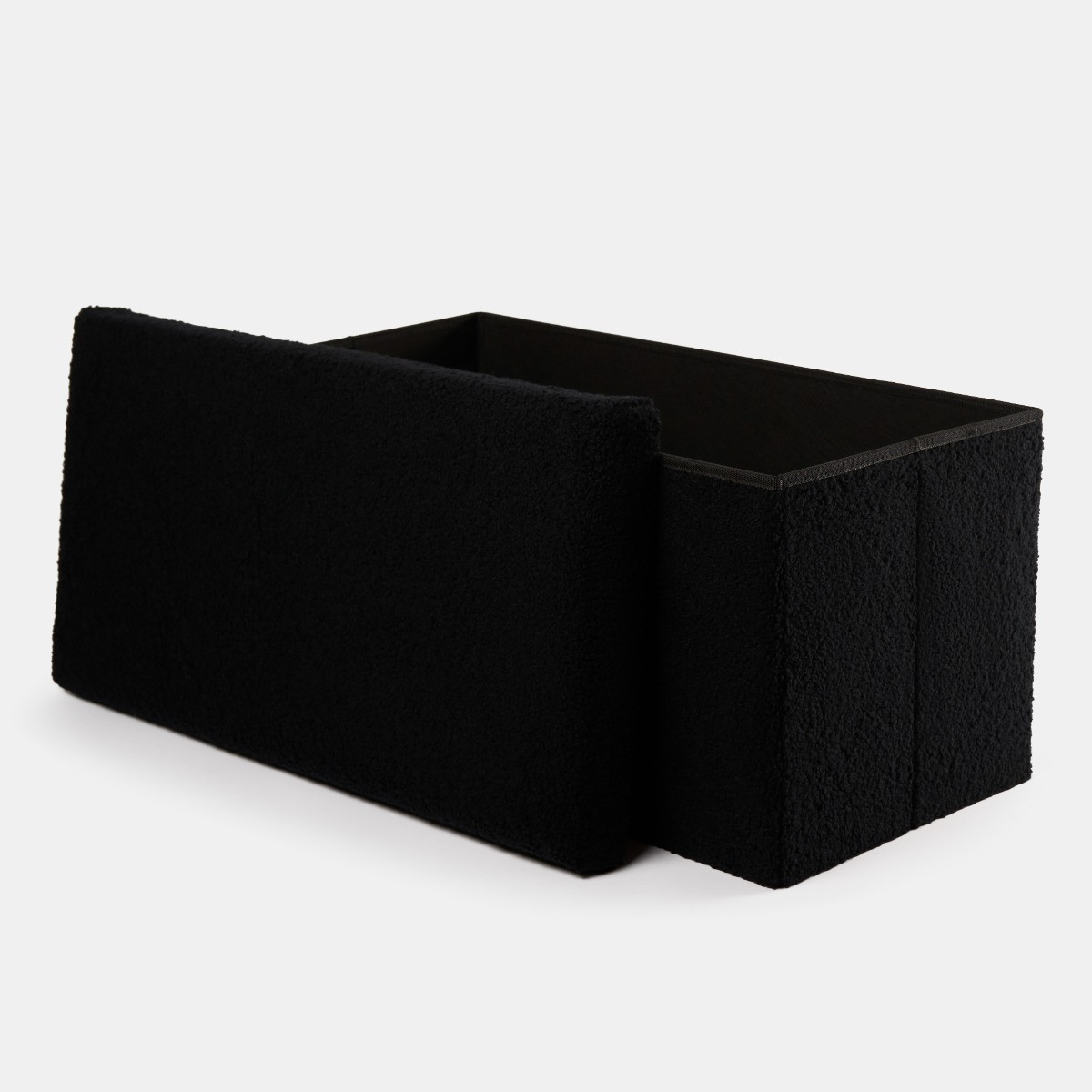 OHS Bouclé Rectangle Storage Ottoman - Black>