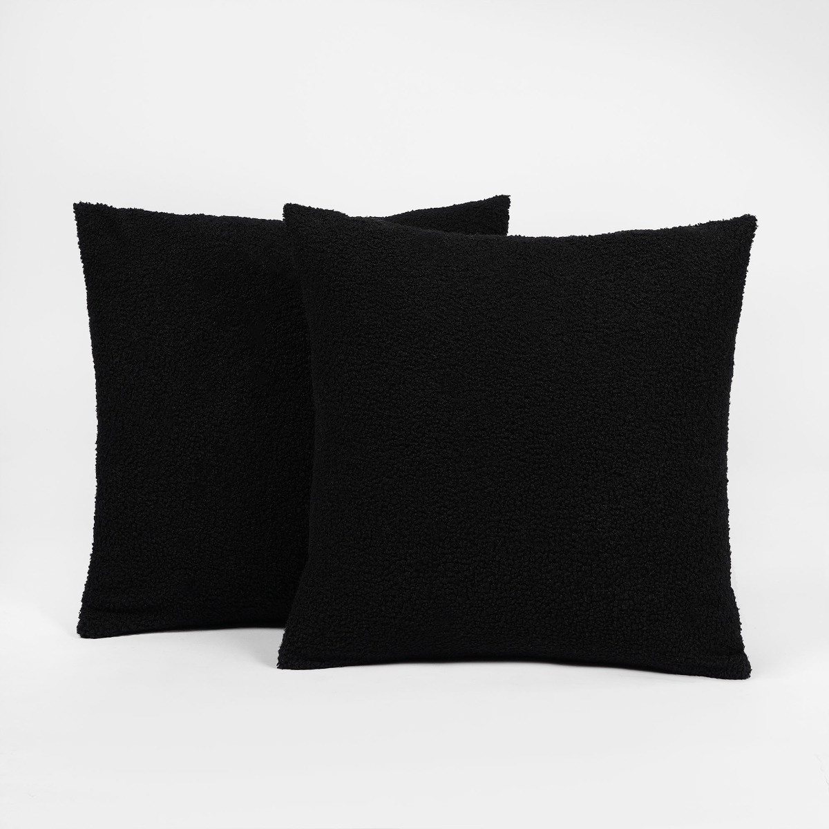 Highams 2 Pack Boucle Cushion Covers - Black>