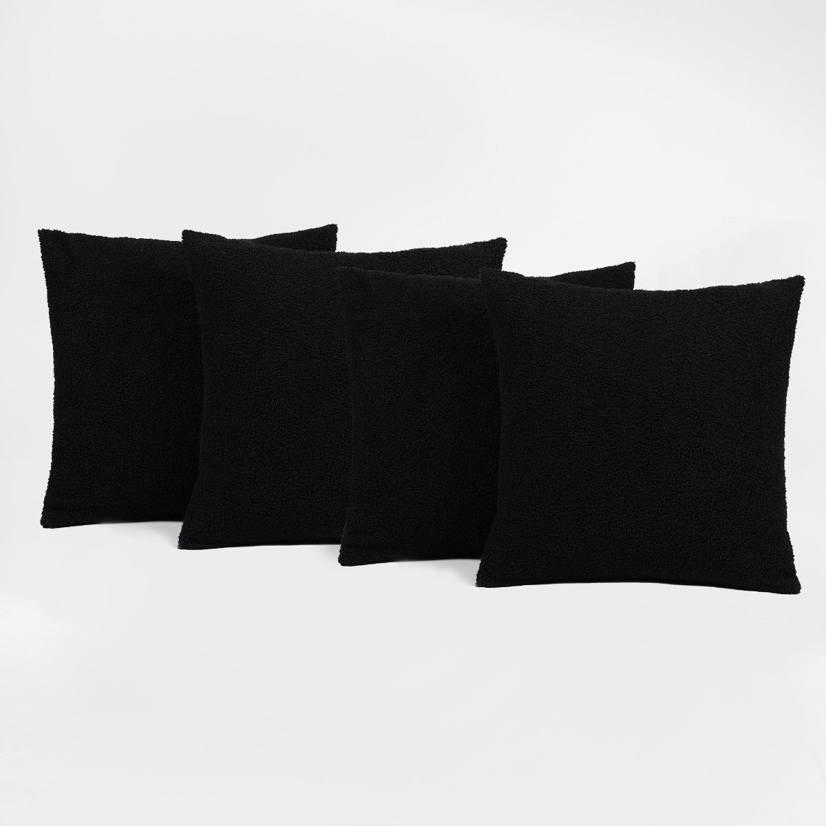 Highams 4 Pack Boucle Cushion Covers - Black>