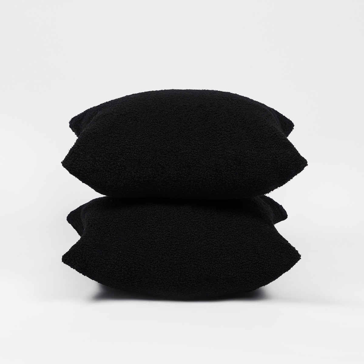 Highams 2 Pack Boucle Cushion Covers - Black>