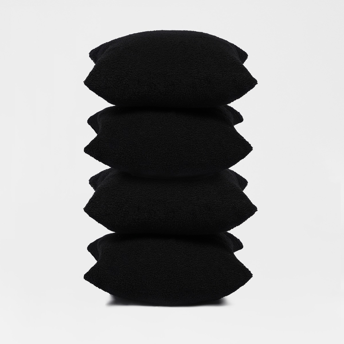 Highams 4 Pack Boucle Cushion Covers - Black>