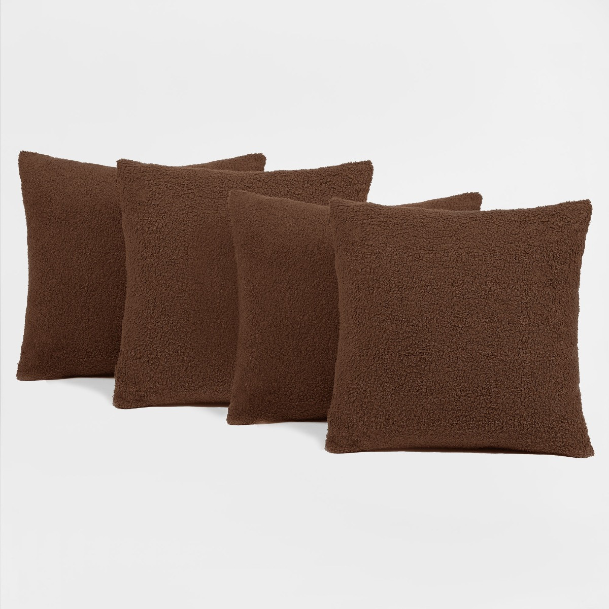 Highams 4 Pack Boucle Cushion Covers - Chocolate>