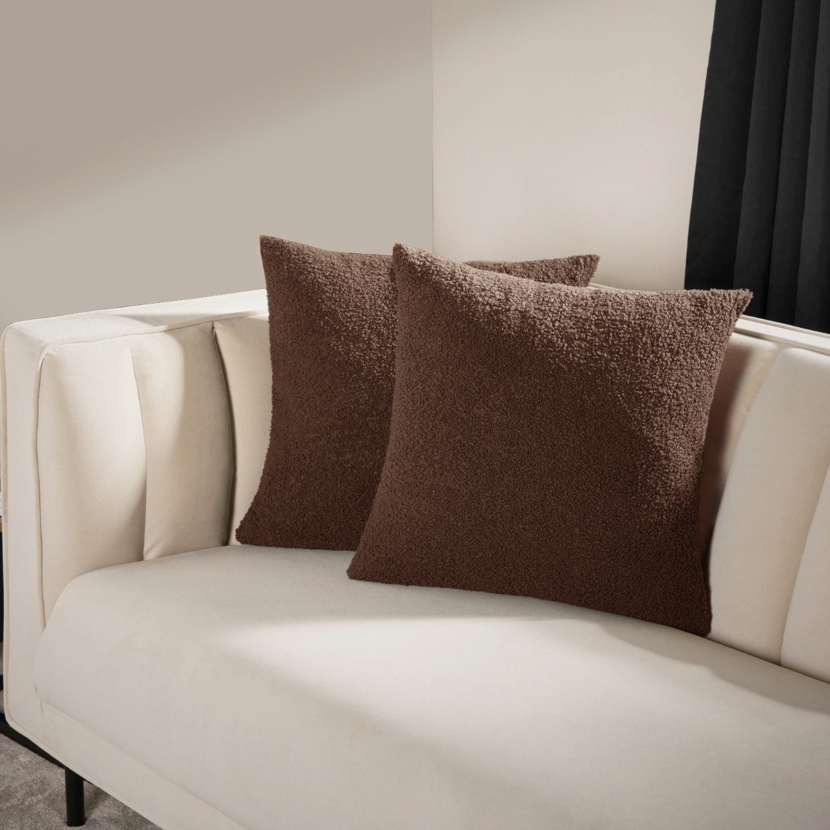 Highams 4 Pack Boucle Cushion Covers - Chocolate>