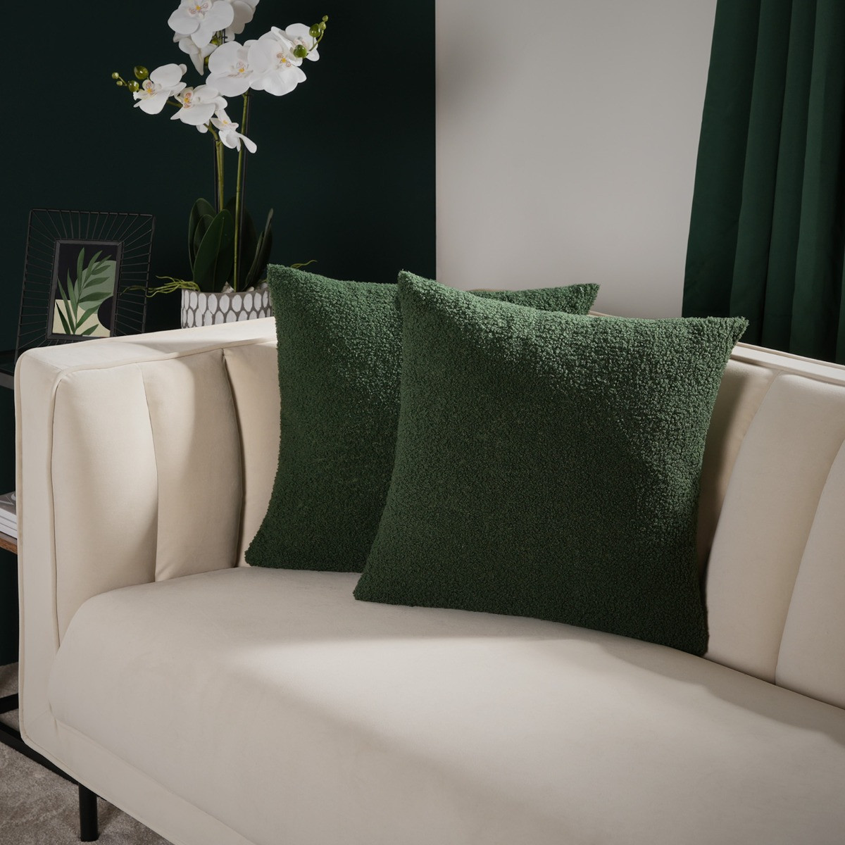 Highams 4 Pack Boucle Cushion Covers - Forest Green>