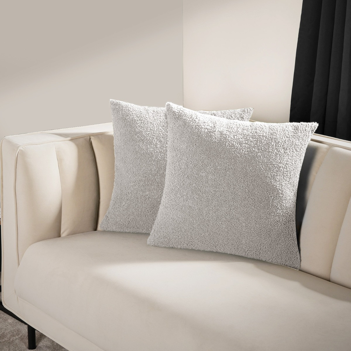 Highams 4 Pack Boucle Cushion Covers - Grey>