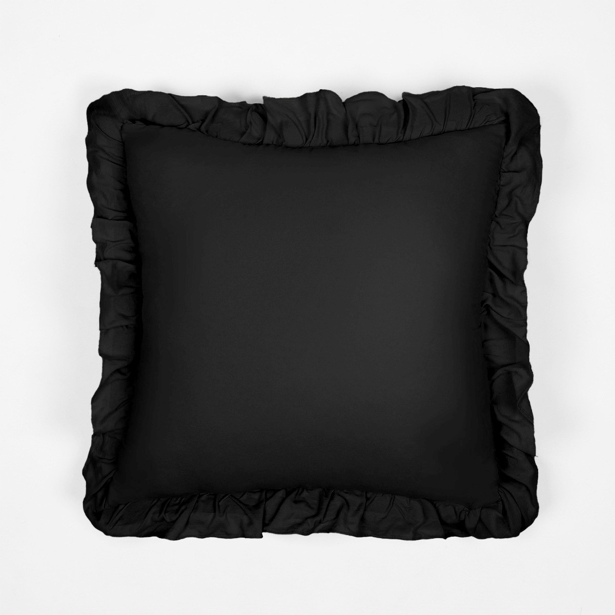 Highams Linen Look Frill Cushion Covers - Black>