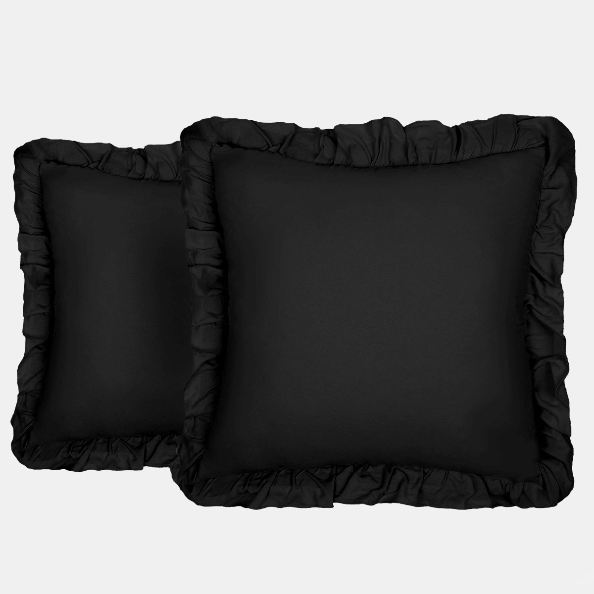 Highams Linen Look Frill Cushion Covers - Black>