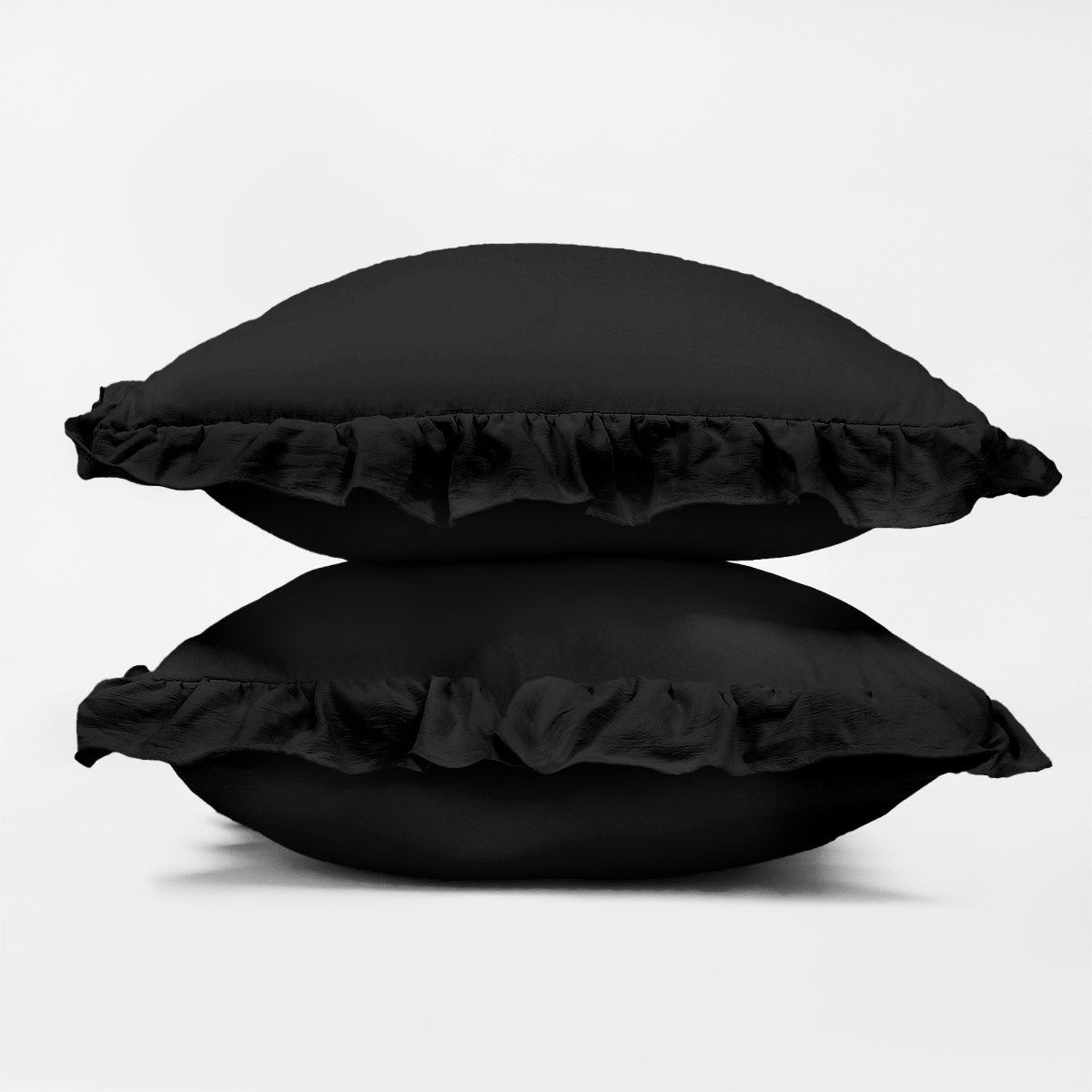 Highams Linen Look Frill Cushion Covers - Black>