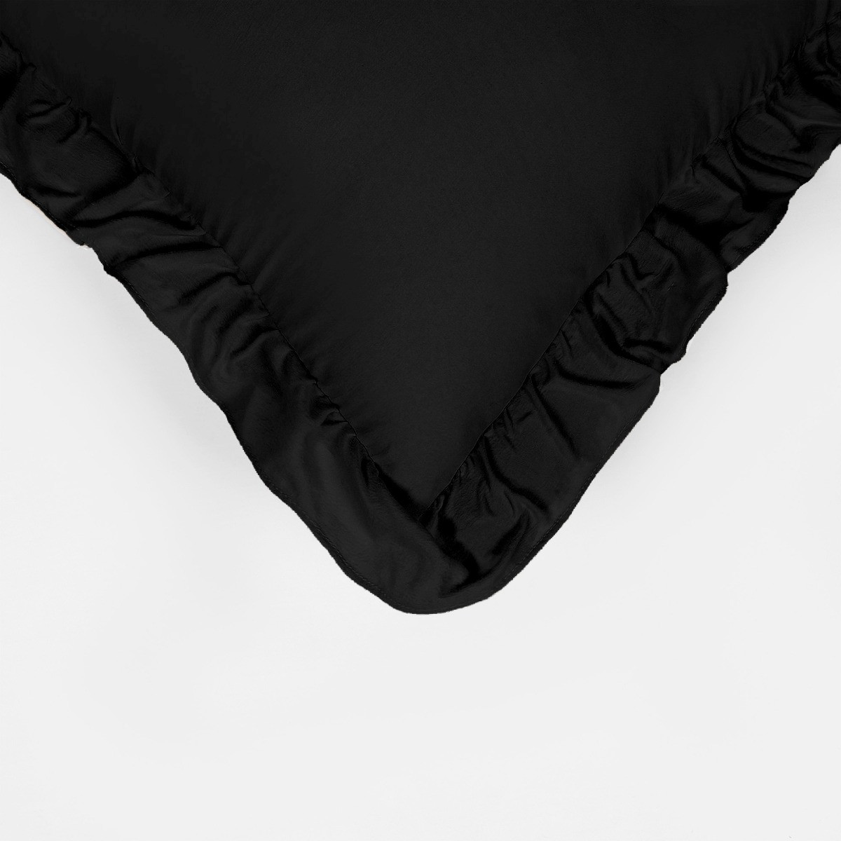 Highams Linen Look Frill Cushion Covers - Black>