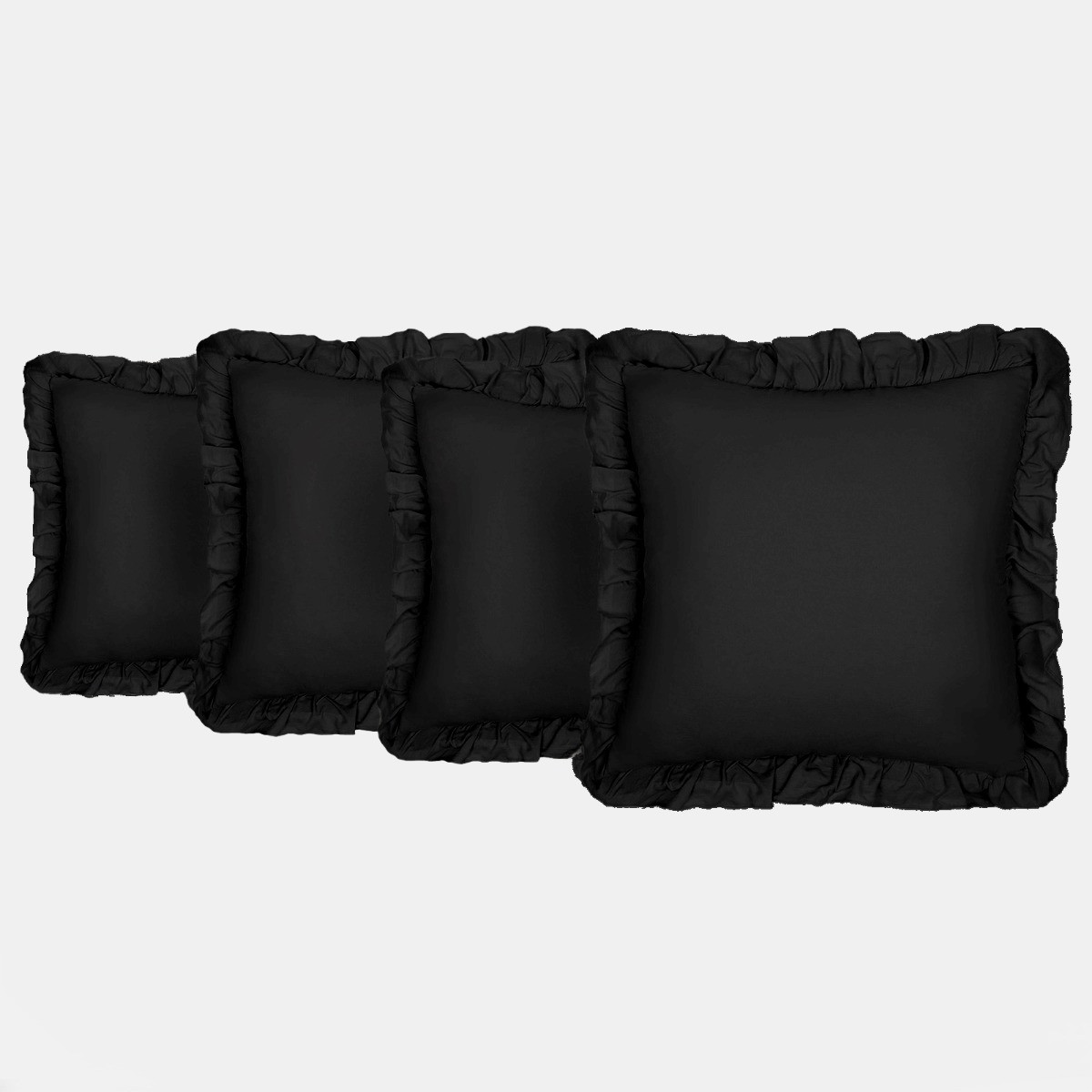 OHS 2 Pack Frill Cushion Covers, 45 x 45cm - Black>