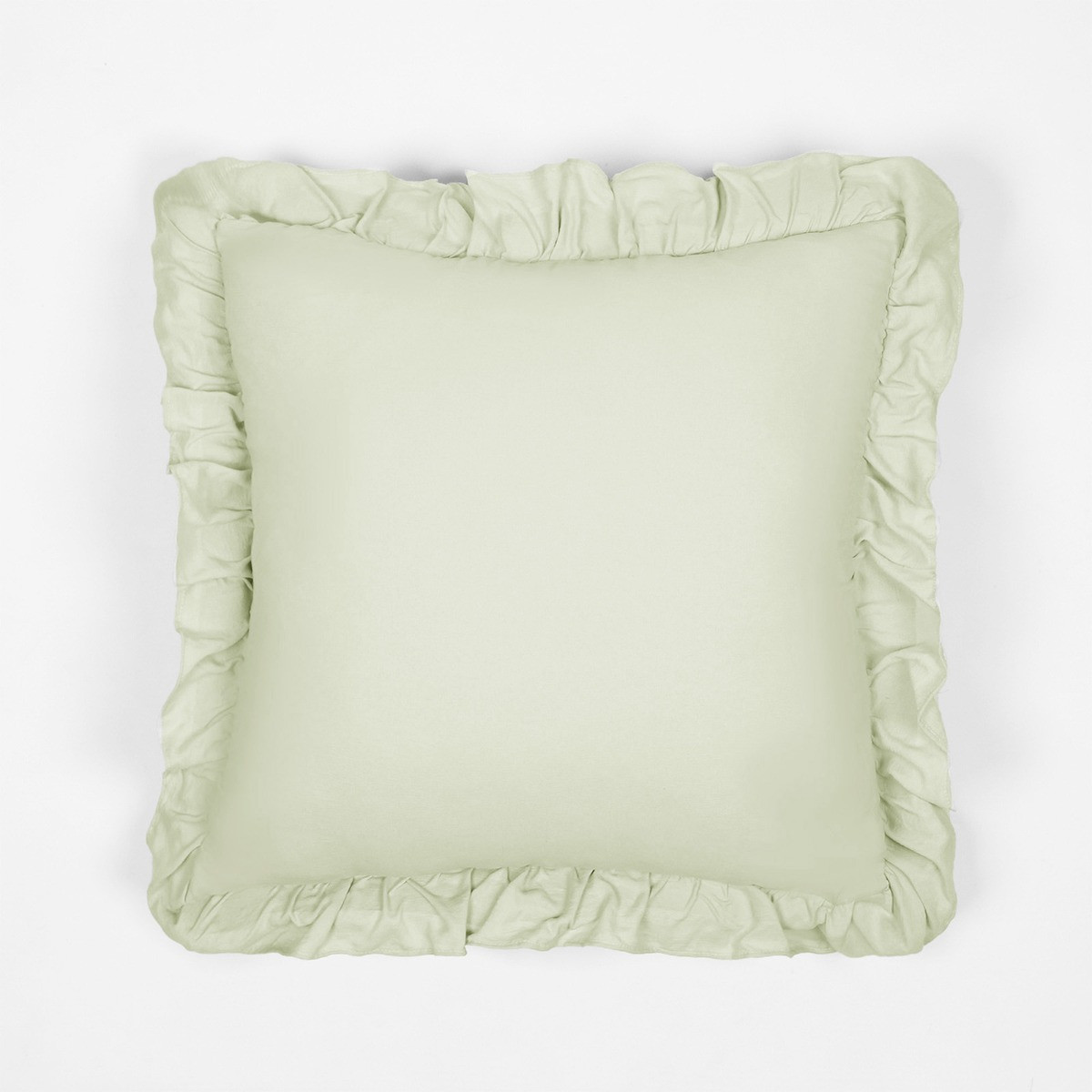 Highams 2 Pack Linen Look Frill Cushion Covers, 45 x 45cm - Sage>