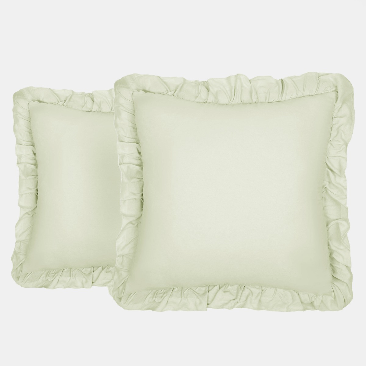 Highams 2 Pack Linen Look Frill Cushion Covers, 45 x 45cm - Sage>