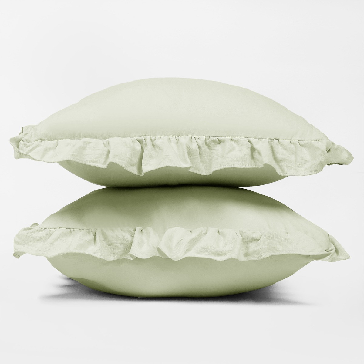 Highams 2 Pack Linen Look Frill Cushion Covers, 45 x 45cm - Sage>