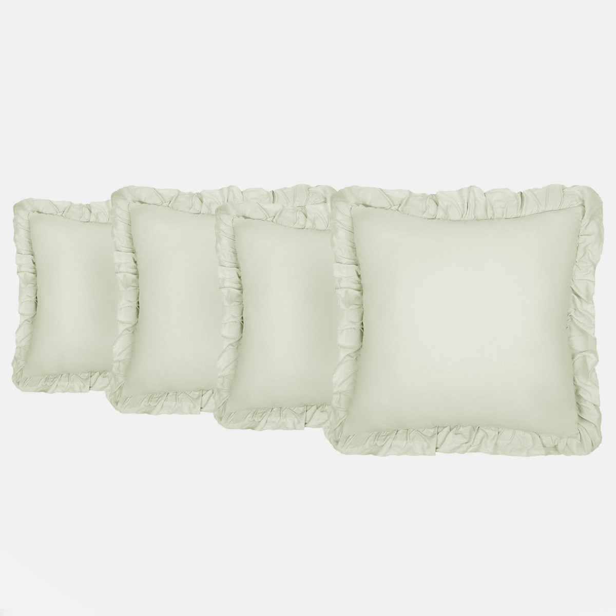 Highams 2 Pack Linen Look Frill Cushion Covers, 45 x 45cm - Sage>