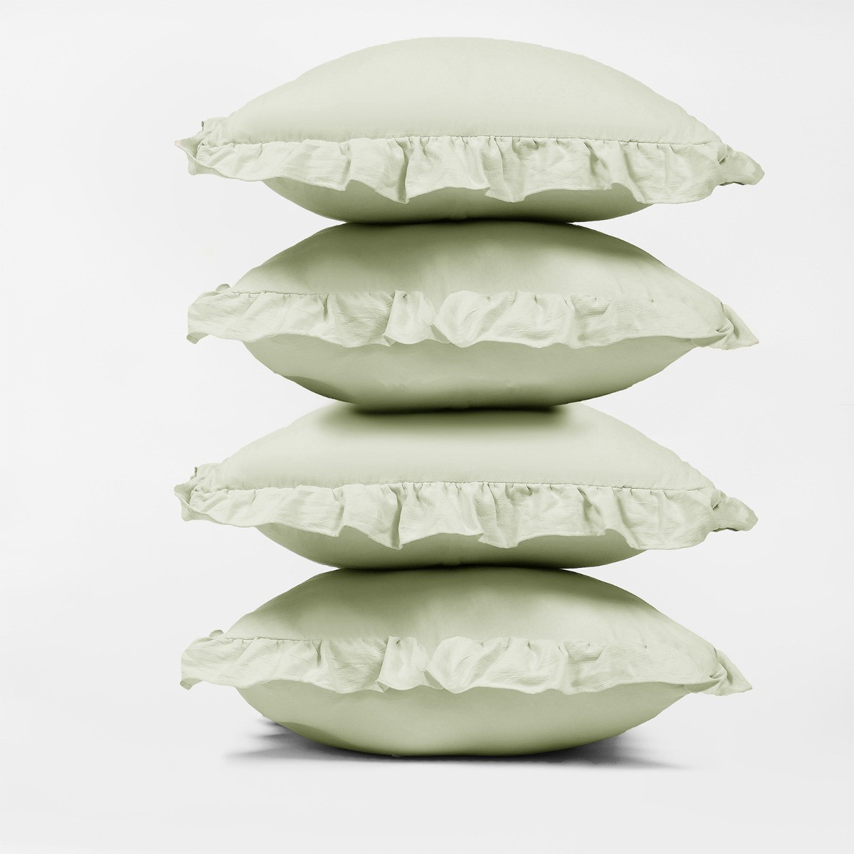 Highams 2 Pack Linen Look Frill Cushion Covers, 45 x 45cm - Sage>