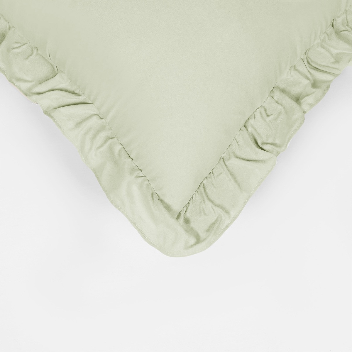 Highams 2 Pack Linen Look Frill Cushion Covers, 45 x 45cm - Sage>