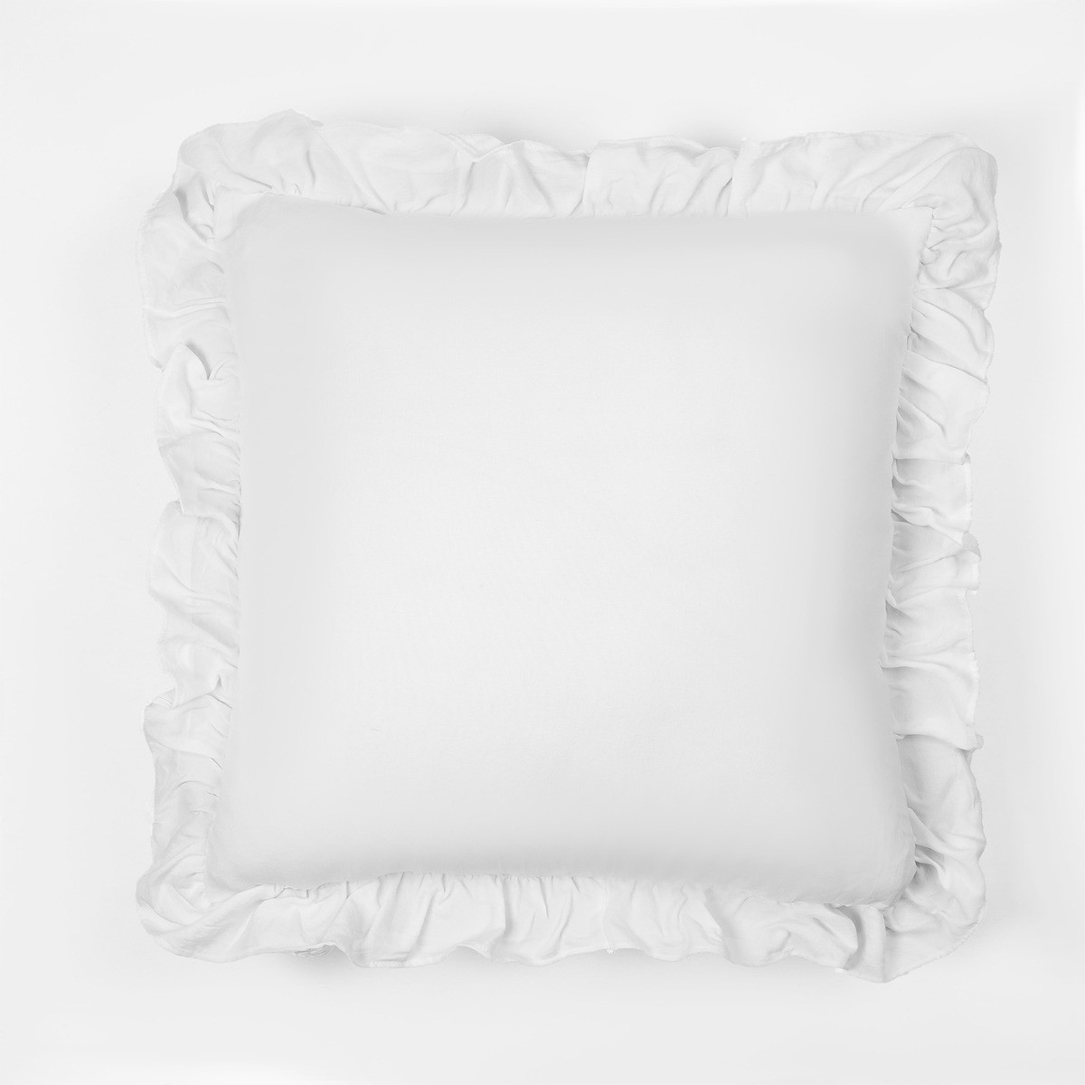 Highams Linen Look Frill Cushion Cover - White>