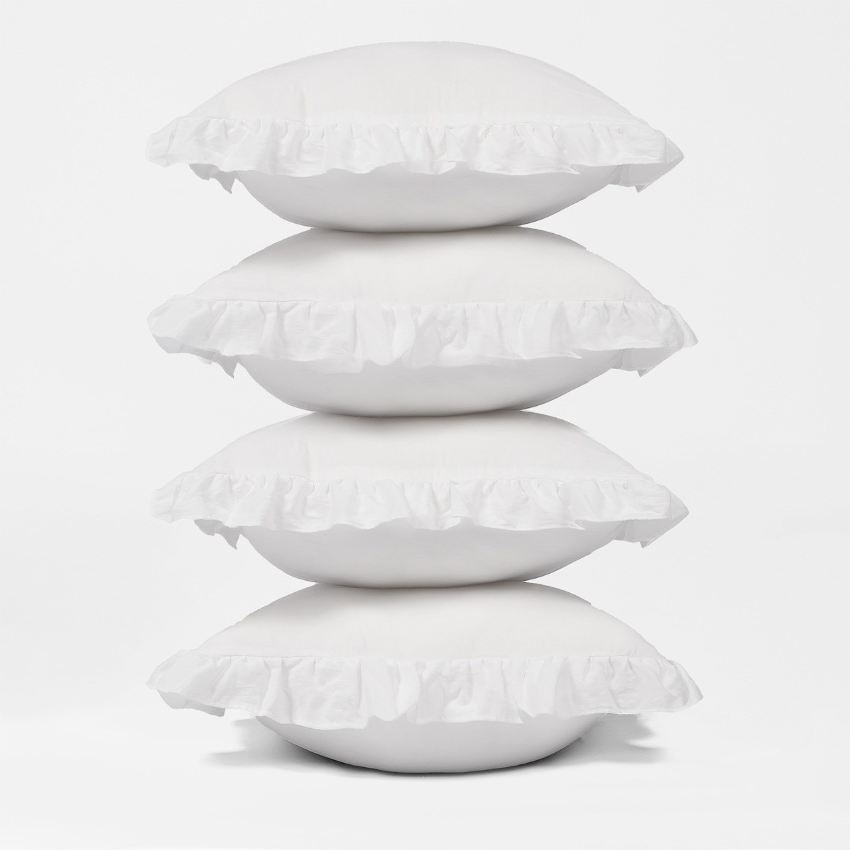 Highams Linen Look Frill Cushion Cover - White>