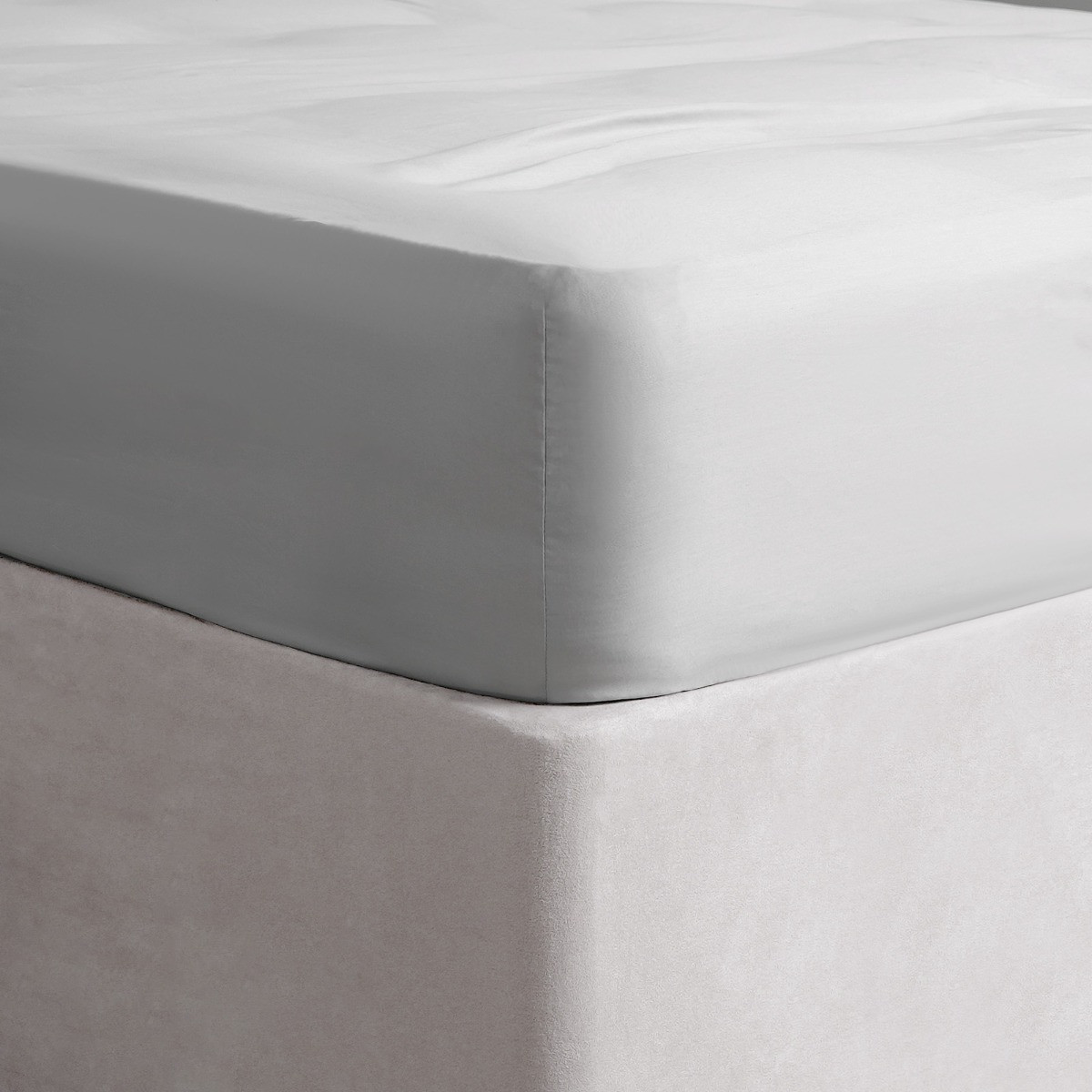 Highams Luxe 400 Thread Count 100% Cotton Sateen Fitted Sheet, Silver - King>