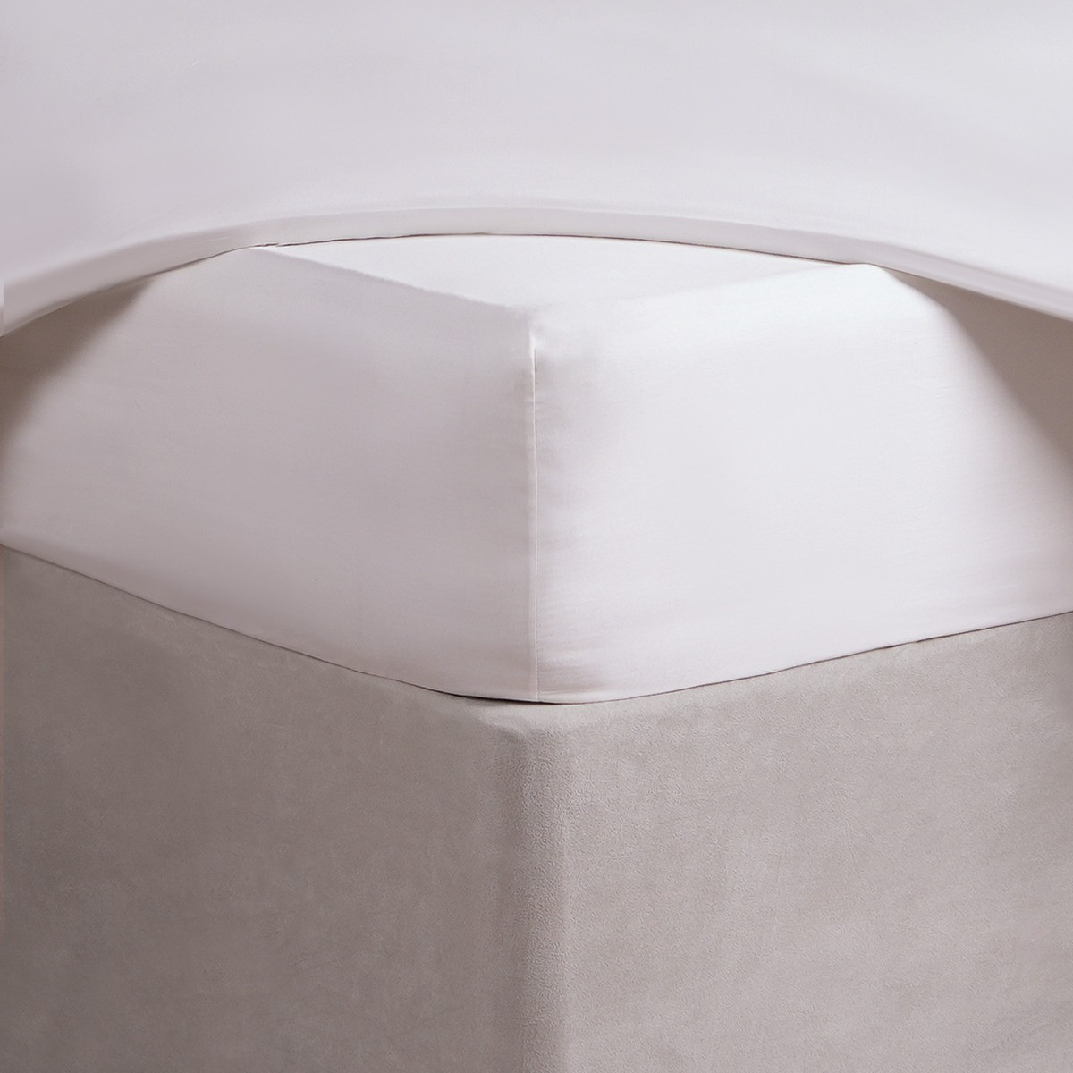 Highams Luxe 400 Thread Count 100% Cotton Sateen Fitted Sheet, White - Super King>
