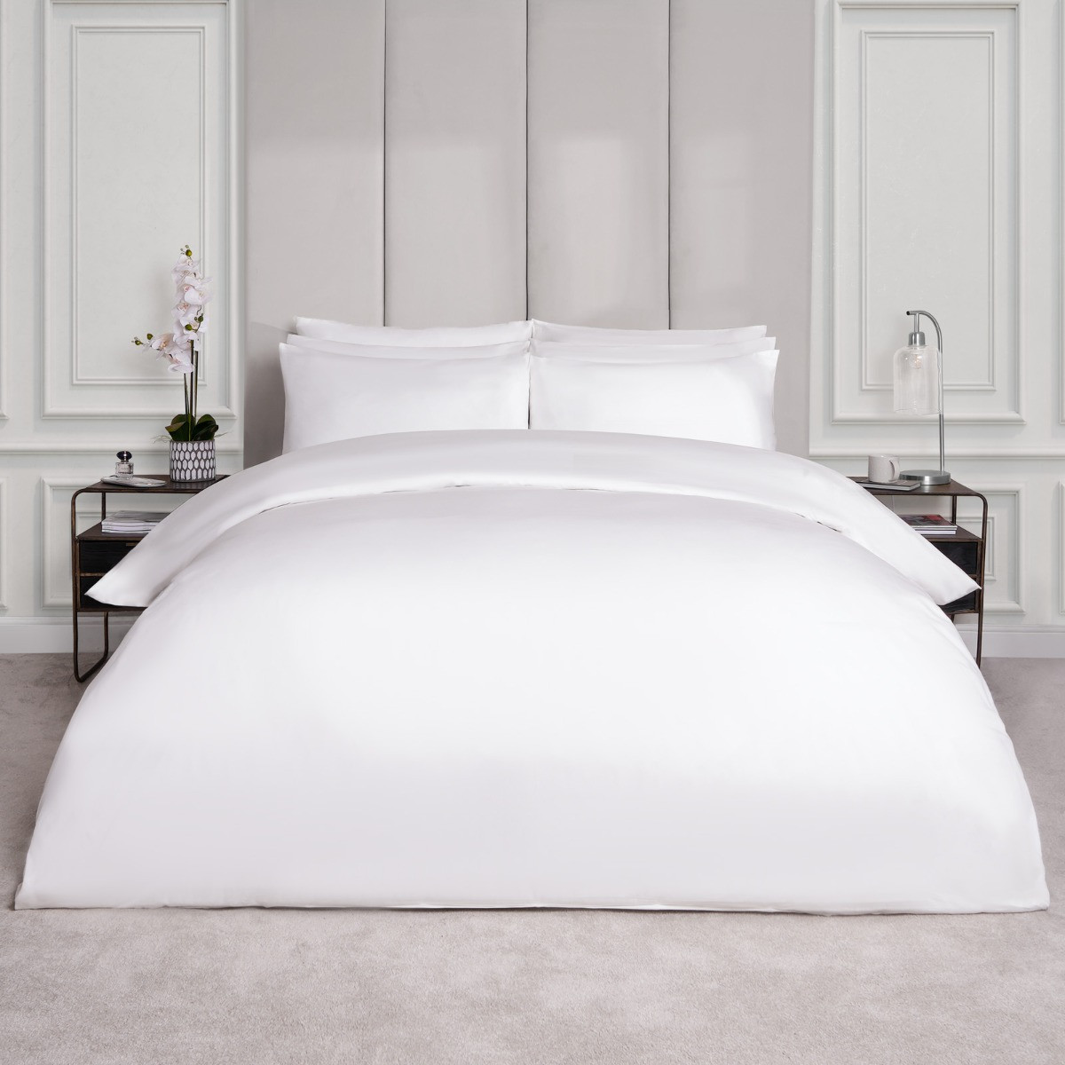 Highams Luxe 400 Thread Count 100% Cotton Sateen Duvet Set, White - Super King>