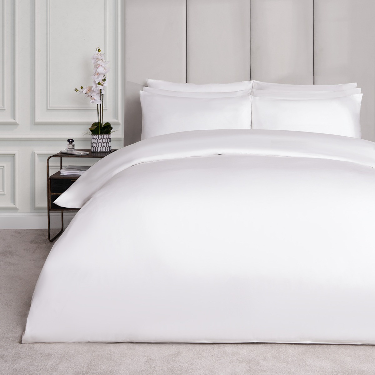 Highams Luxe 400 Thread Count 100% Cotton Sateen Duvet Set, White - Super King>