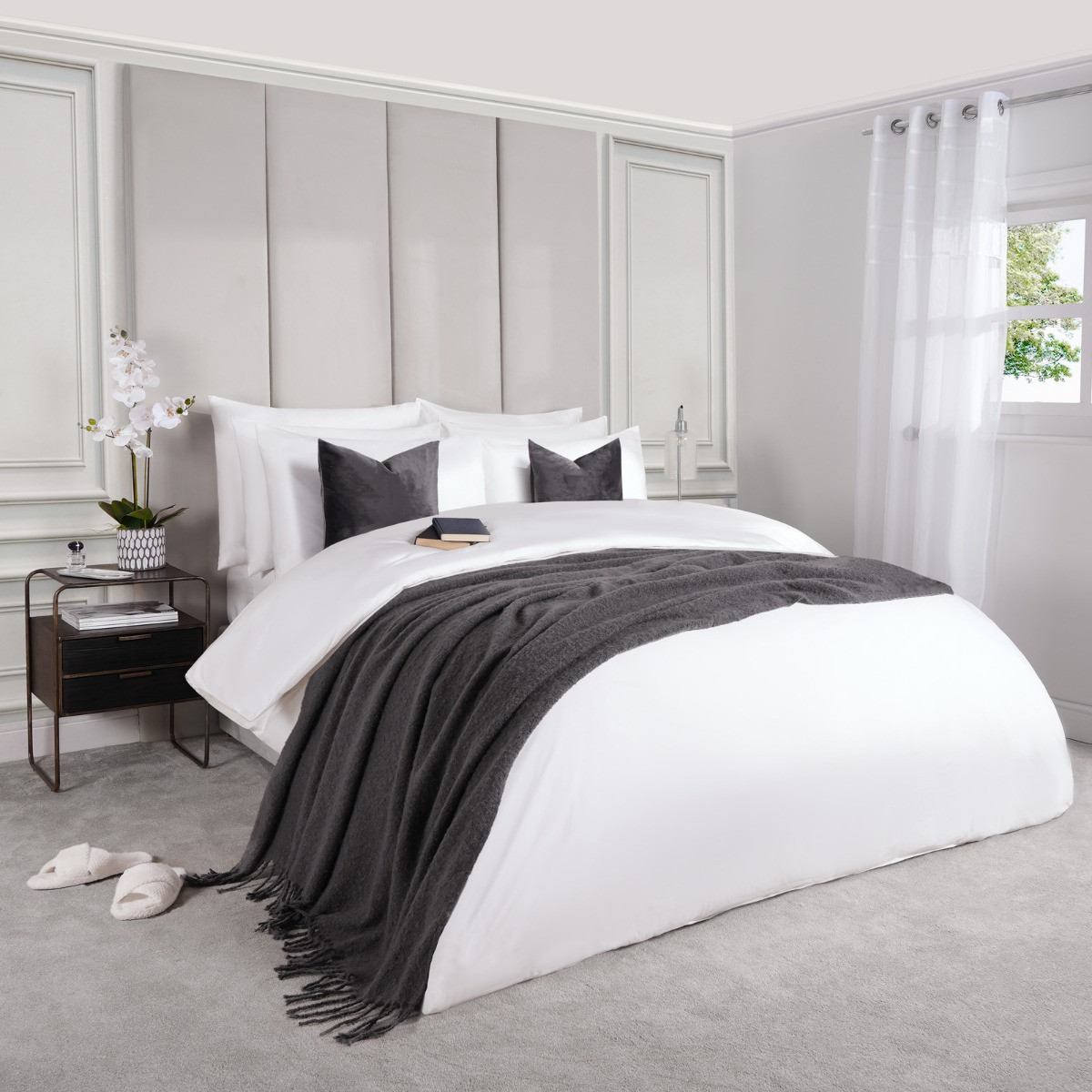 Highams Luxe 400 Thread Count 100% Cotton Sateen Duvet Set, White - Super King>