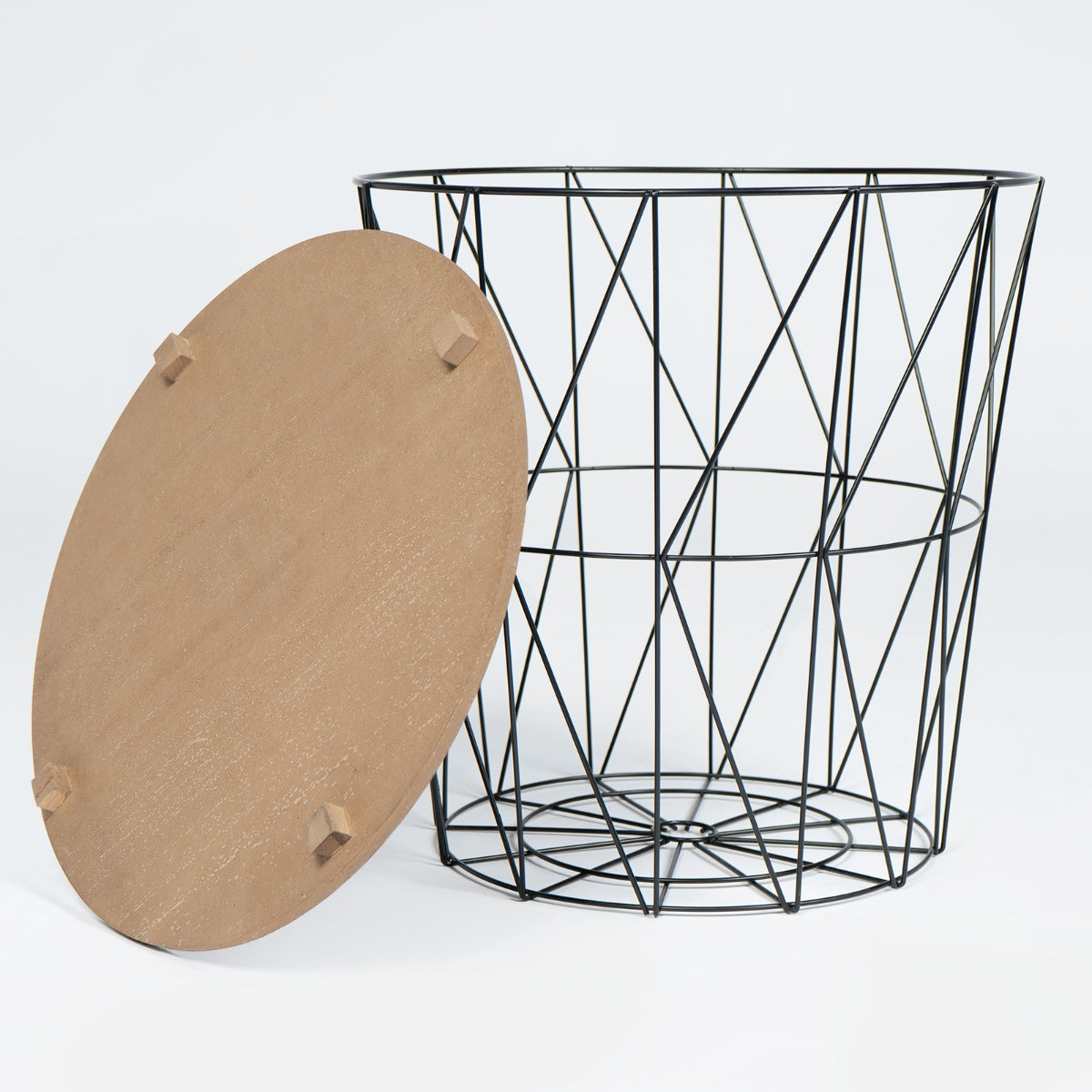 OHS Basket Storage Side Table - Black/Natural>