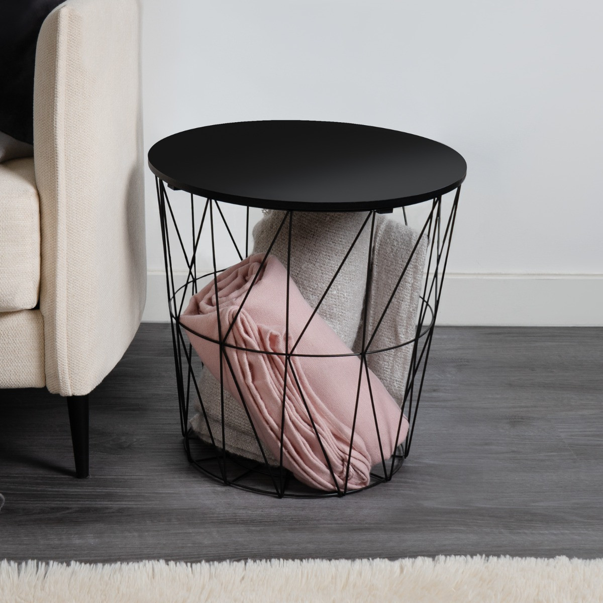 OHS Basket Storage Side Table - Black>