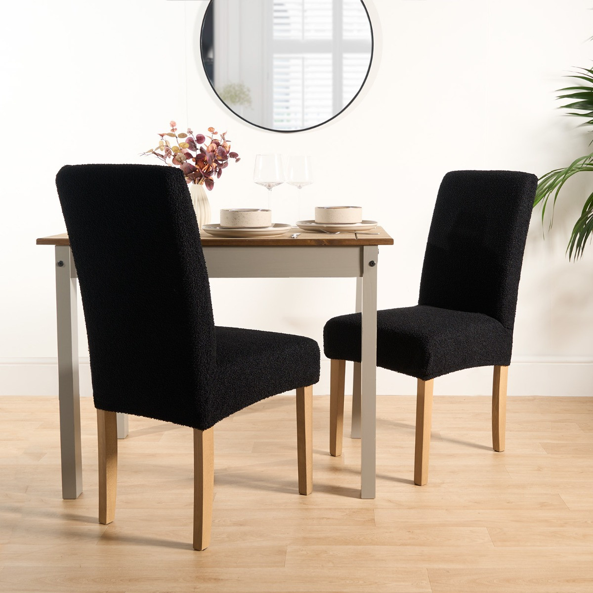 OHS Elastic Stretch Bouclé Dining Chair Cover - Black>