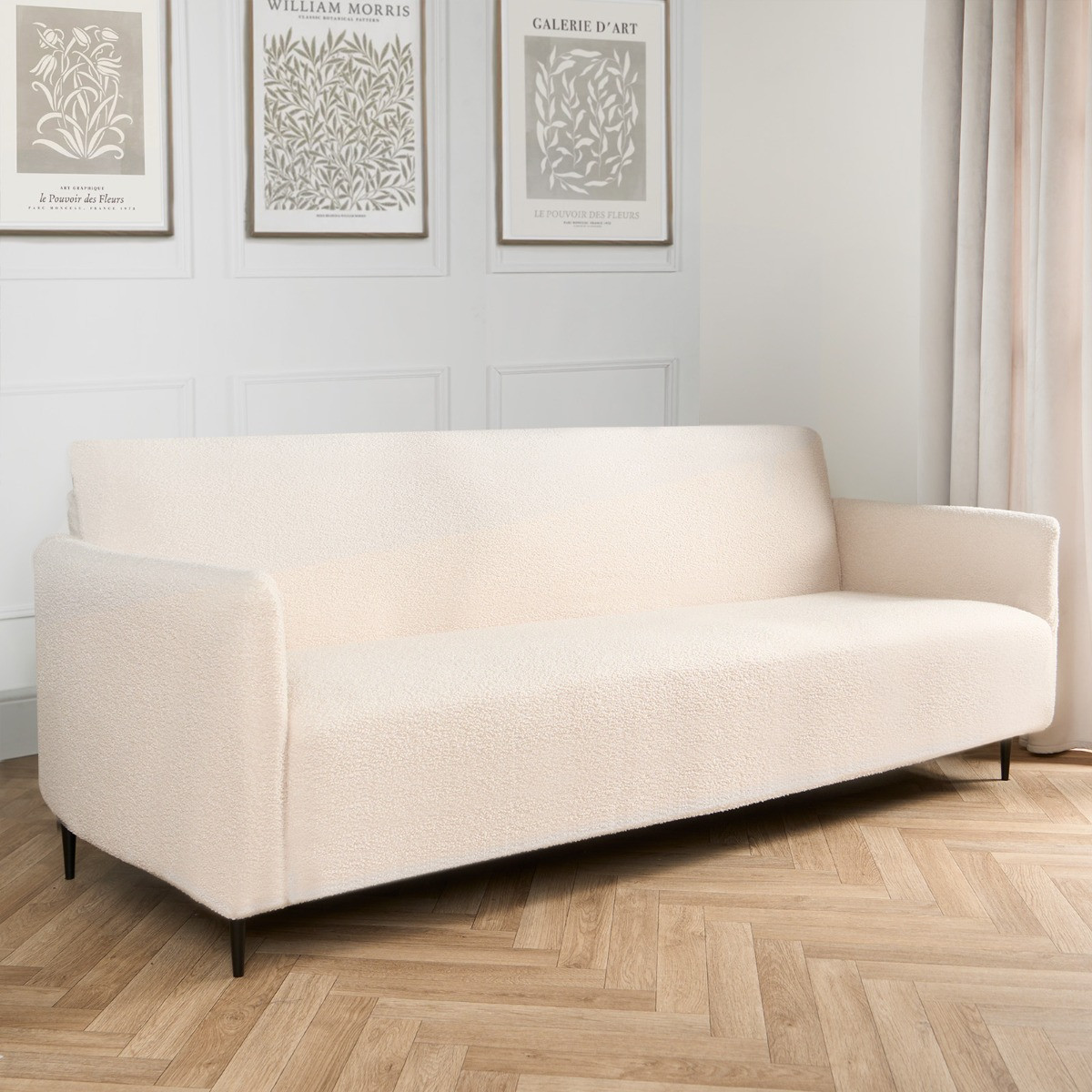 OHS Elastic Stretch Bouclé Sofa Cover - Cream>