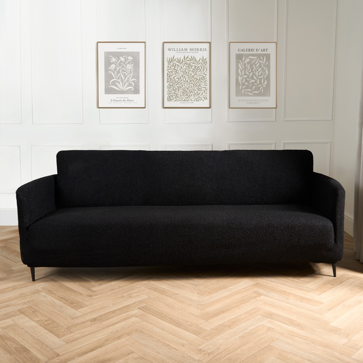 OHS Elastic Stretch Bouclé Sofa Cover - Black>